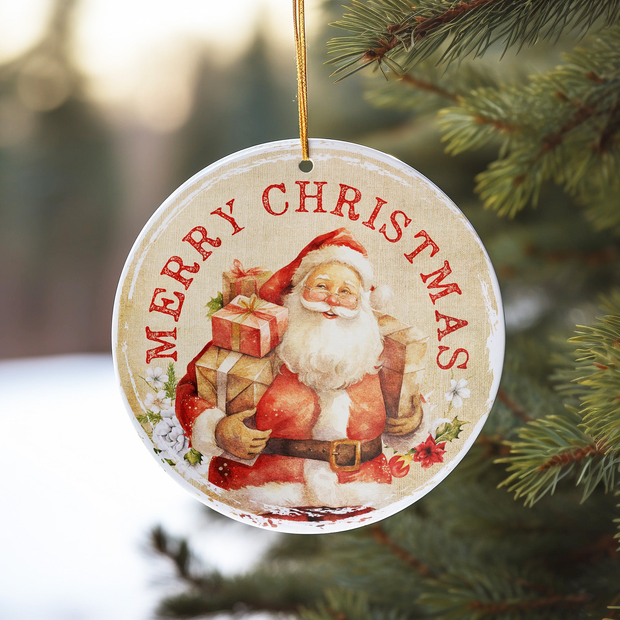 Personalized Merry Christmas Ceramic Ornament – Vintage Santa Design, Handcrafted Holiday Keepsake with Custom Text - Image 10