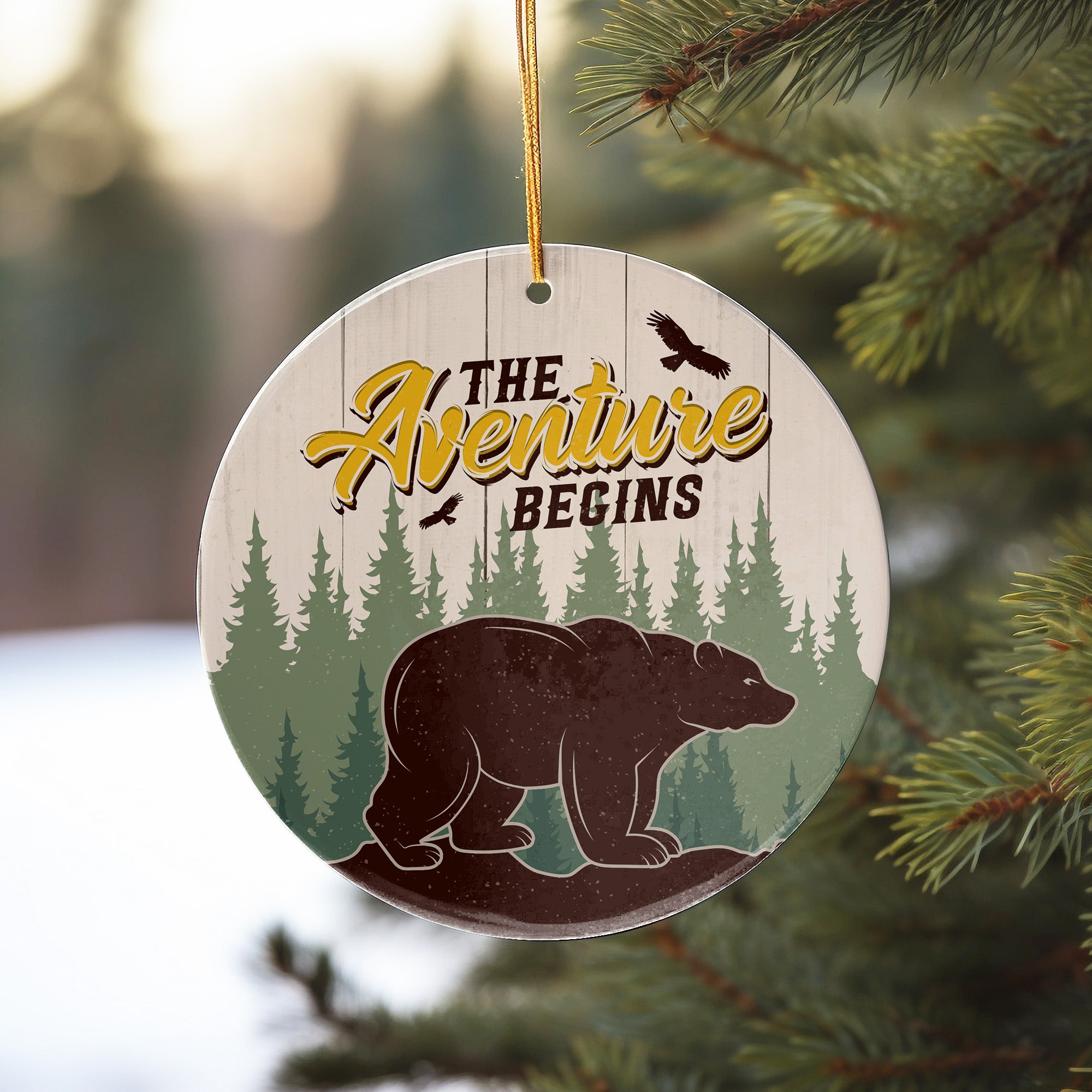 Personalized "The Adventure Begins" Ceramic Ornament - Forest Bear Design for Adventurous Spirits - Image 10