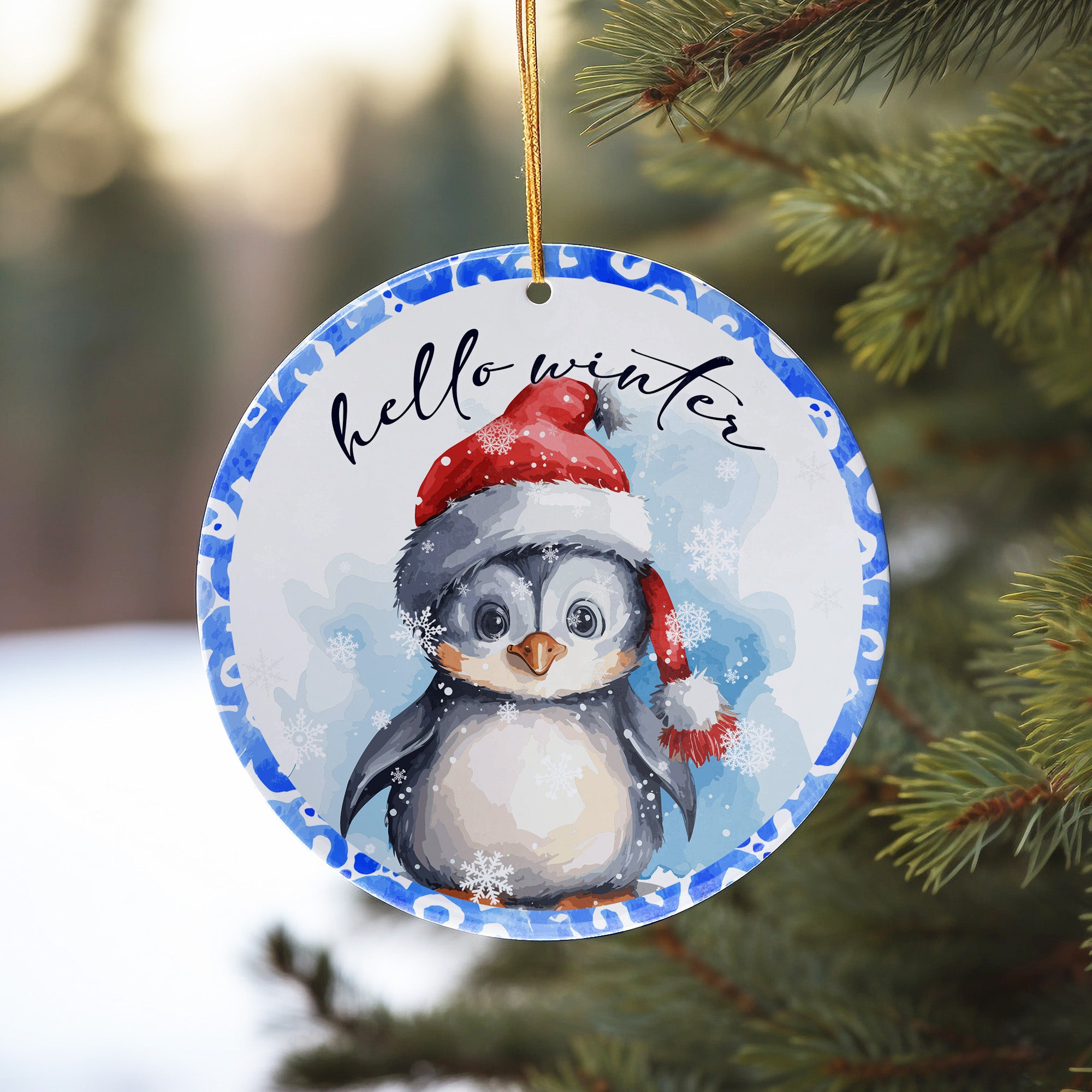 Personalized Winter Penguin Ceramic Ornament – Handcrafted Holiday Keepsake with Customizable Santa Hat and Snowflakes Design - Image 10