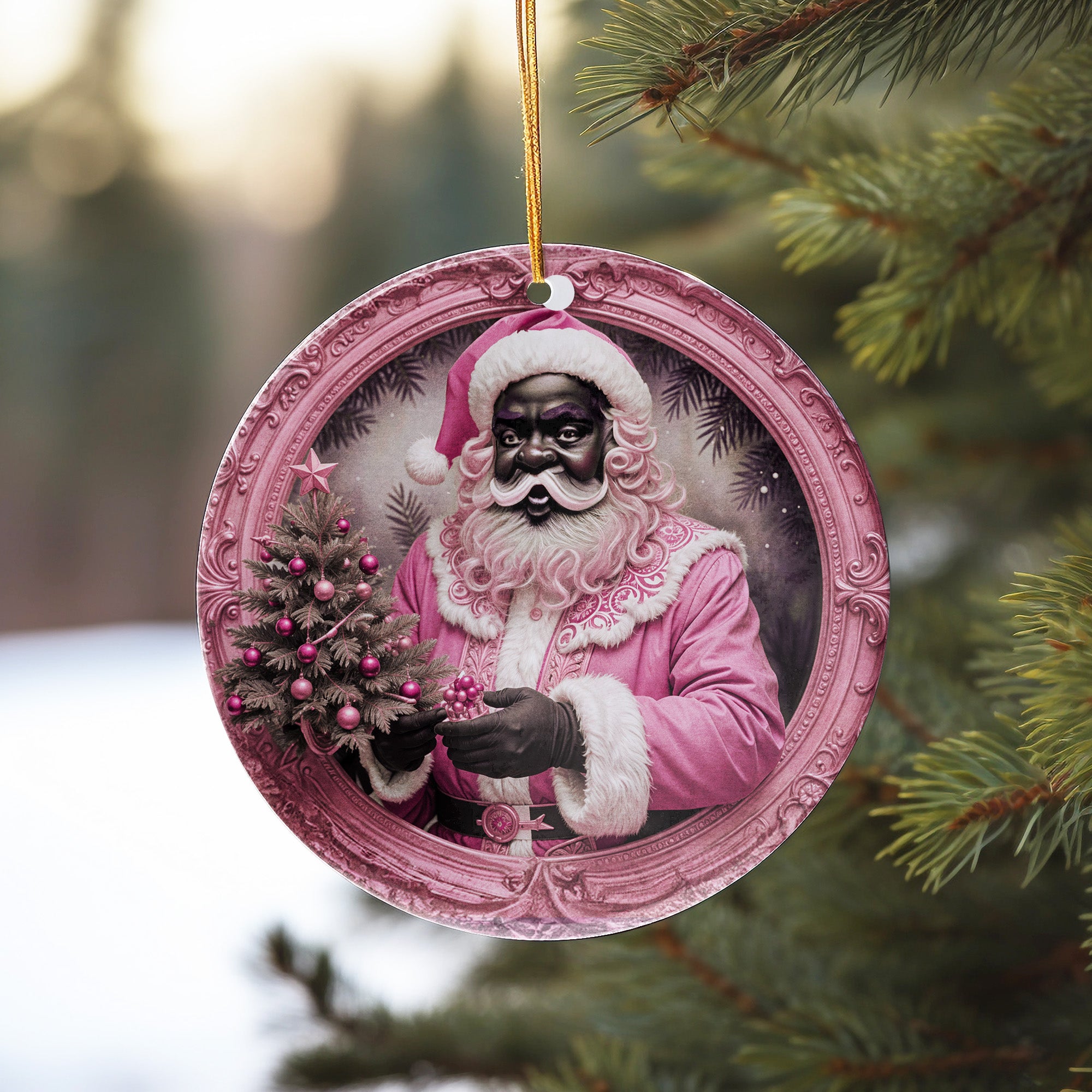Personalized Handcrafted Black Santa Ceramic Ornament in Pink - Unique Christmas Decor & Perfect Gift - Image 10