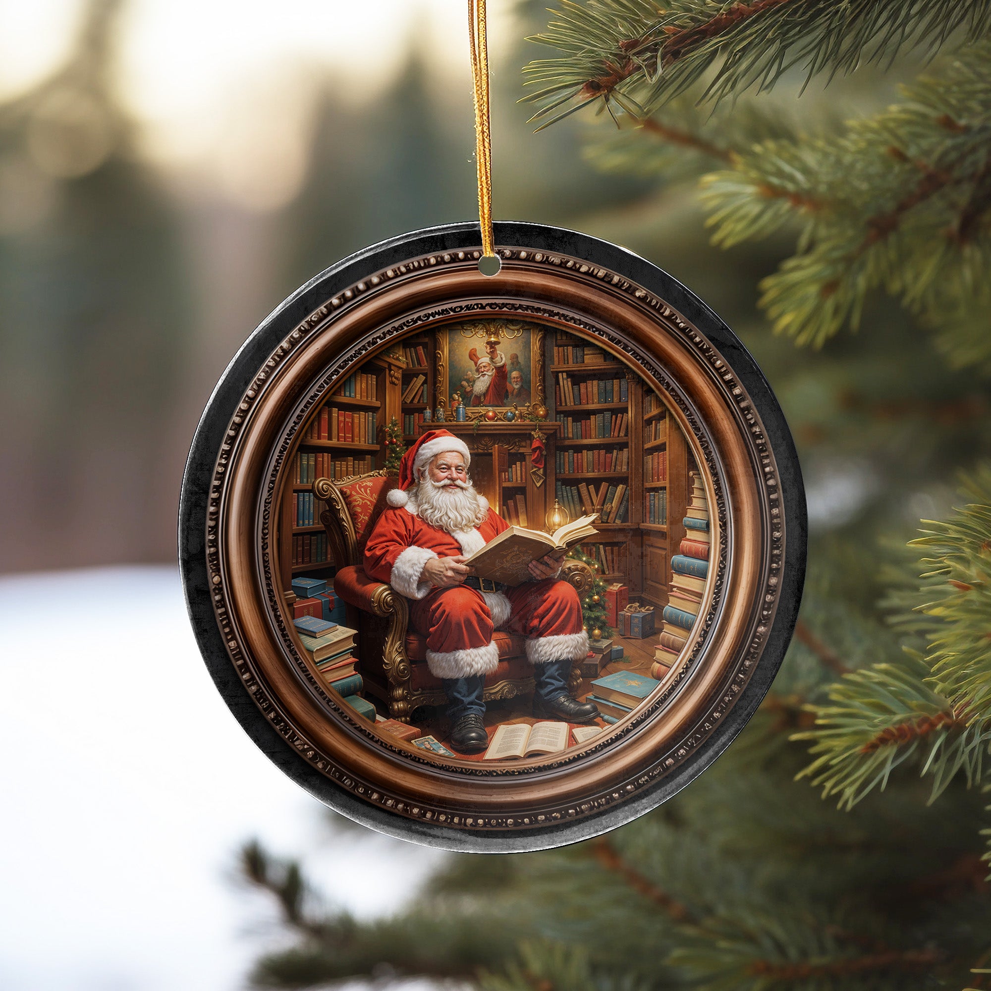 Personalized Santa's Christmas Library Ceramic Ornament - Handcrafted Holiday Charm - Image 10