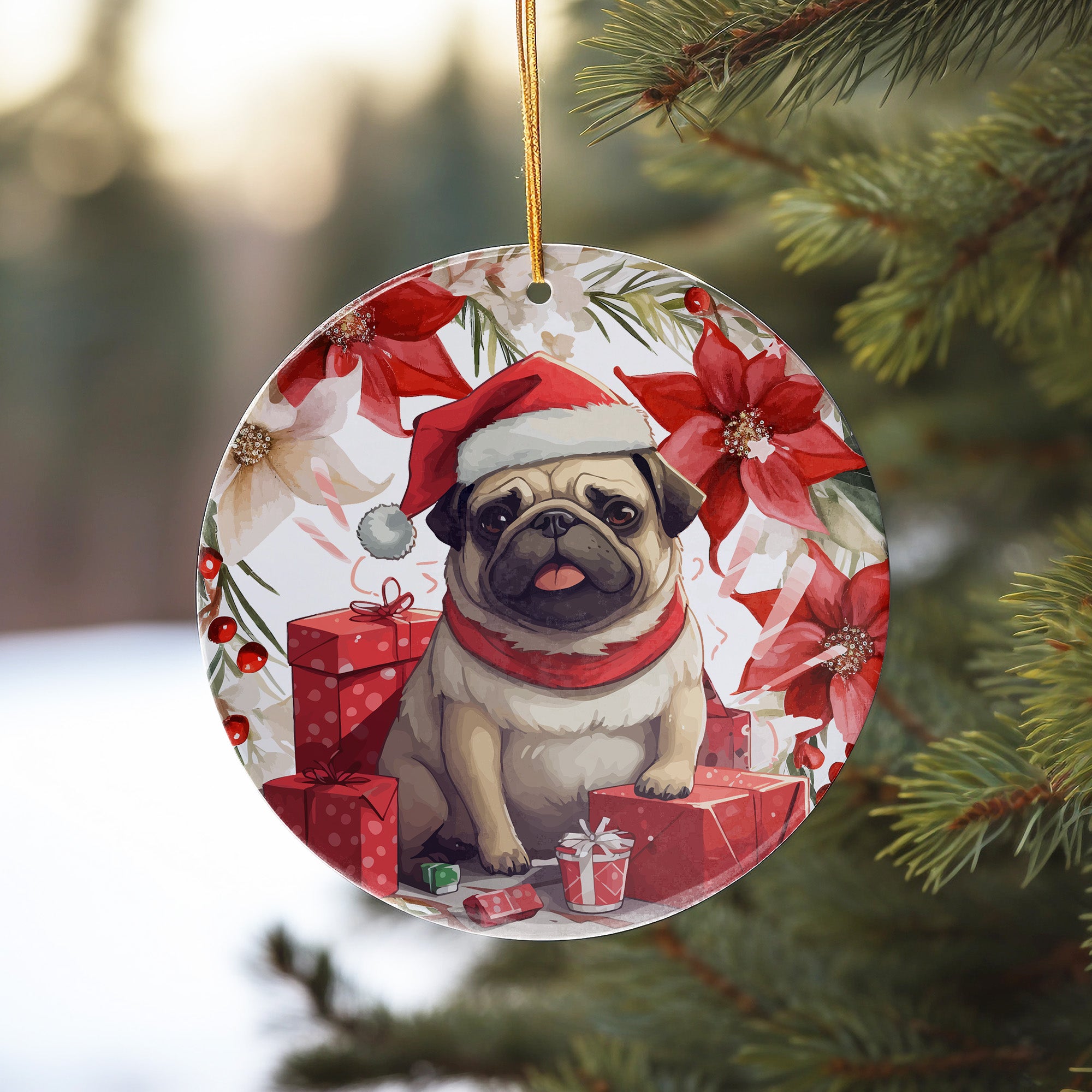 Personalized Pug in Santa Hat Holiday Ceramic Ornament - Handcrafted Christmas Decor with Custom Gift Message Option - Image 10