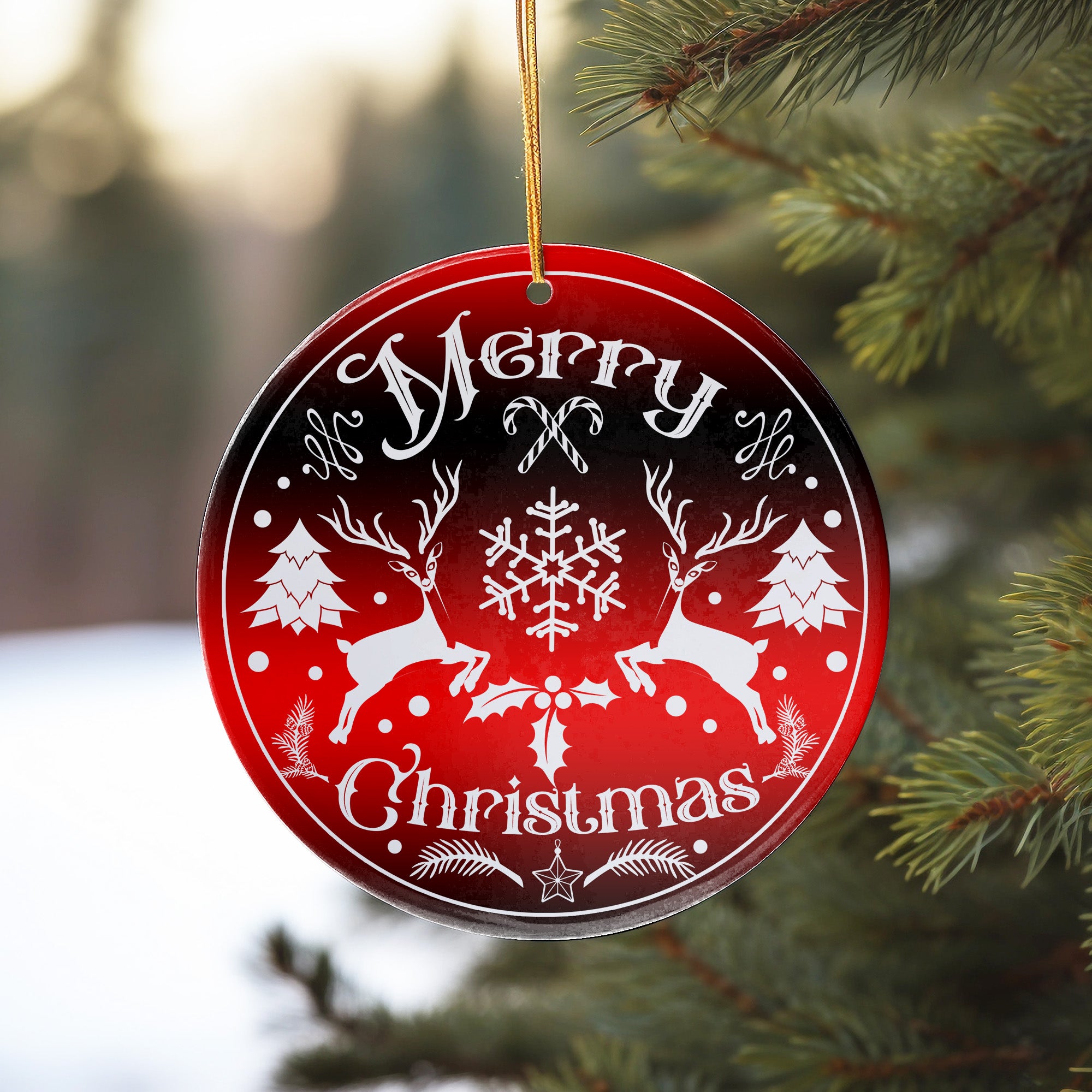 Personalized Merry Christmas Ceramic Ornament – Handcrafted Holiday Décor with Elegant Red & White Design - Image 10