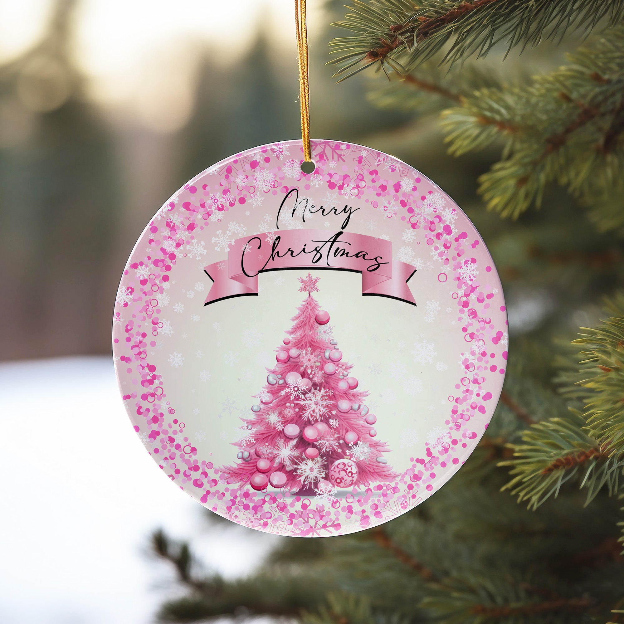 Personalized Pink Christmas Tree Ceramic Ornament - Custom Holiday Decoration with Festive Design, Perfect Gift for Her - Image 10