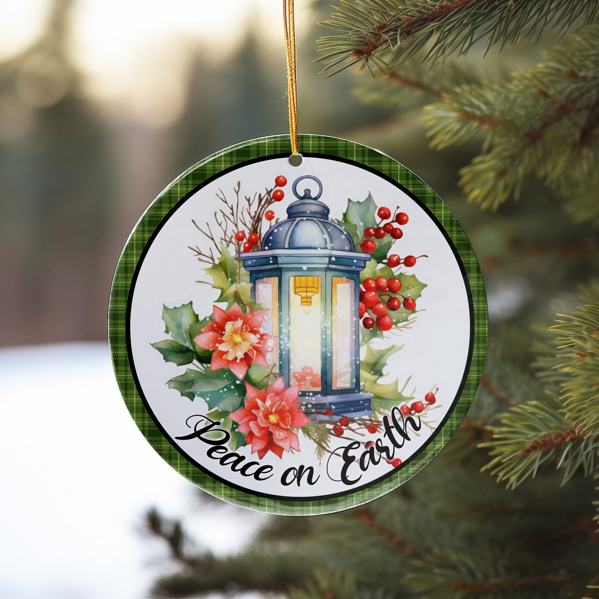 Personalized Ceramic Holiday Ornament with Lantern and Poinsettia - Handcrafted Christmas Gift for Peaceful Celebrations - Image 10