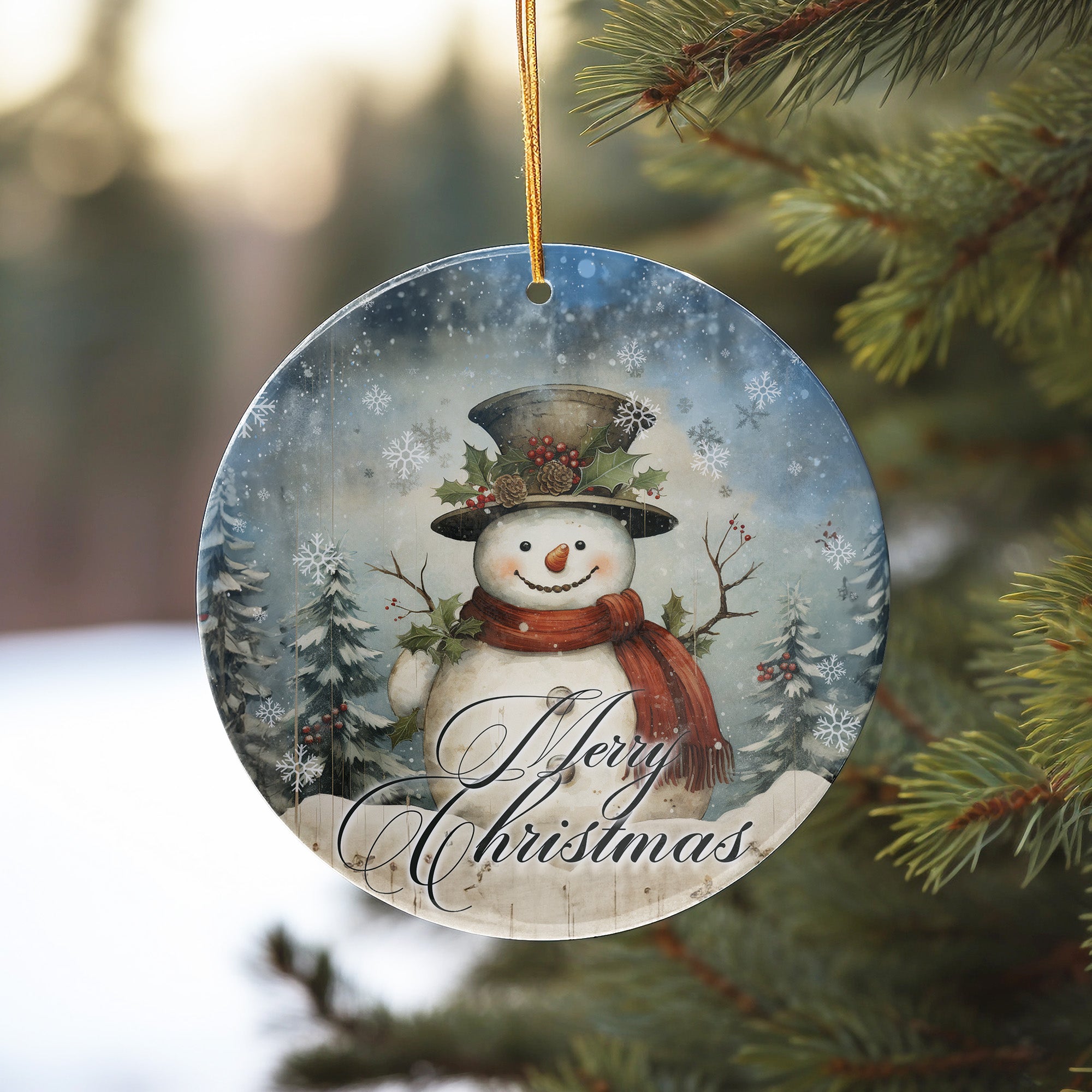 Personalized Merry Christmas Snowman Ceramic Ornament - Handcrafted Holiday Decor for Custom Gift-Giving - Image 10