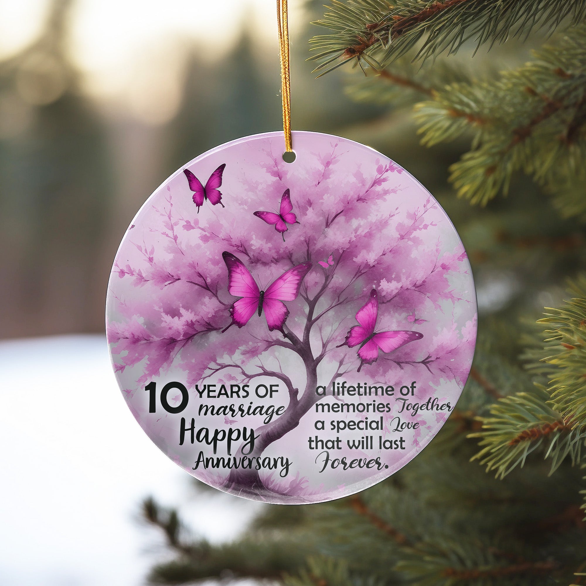 Custom Butterfly Tree 10th Wedding Anniversary Ceramic Ornament – Personalized Keepsake Gift for Couples - Image 10