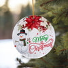 Personalized Merry Christmas Ceramic Ornament with Snowman and Poinsettia - Custom Holiday Decoration - Image 10