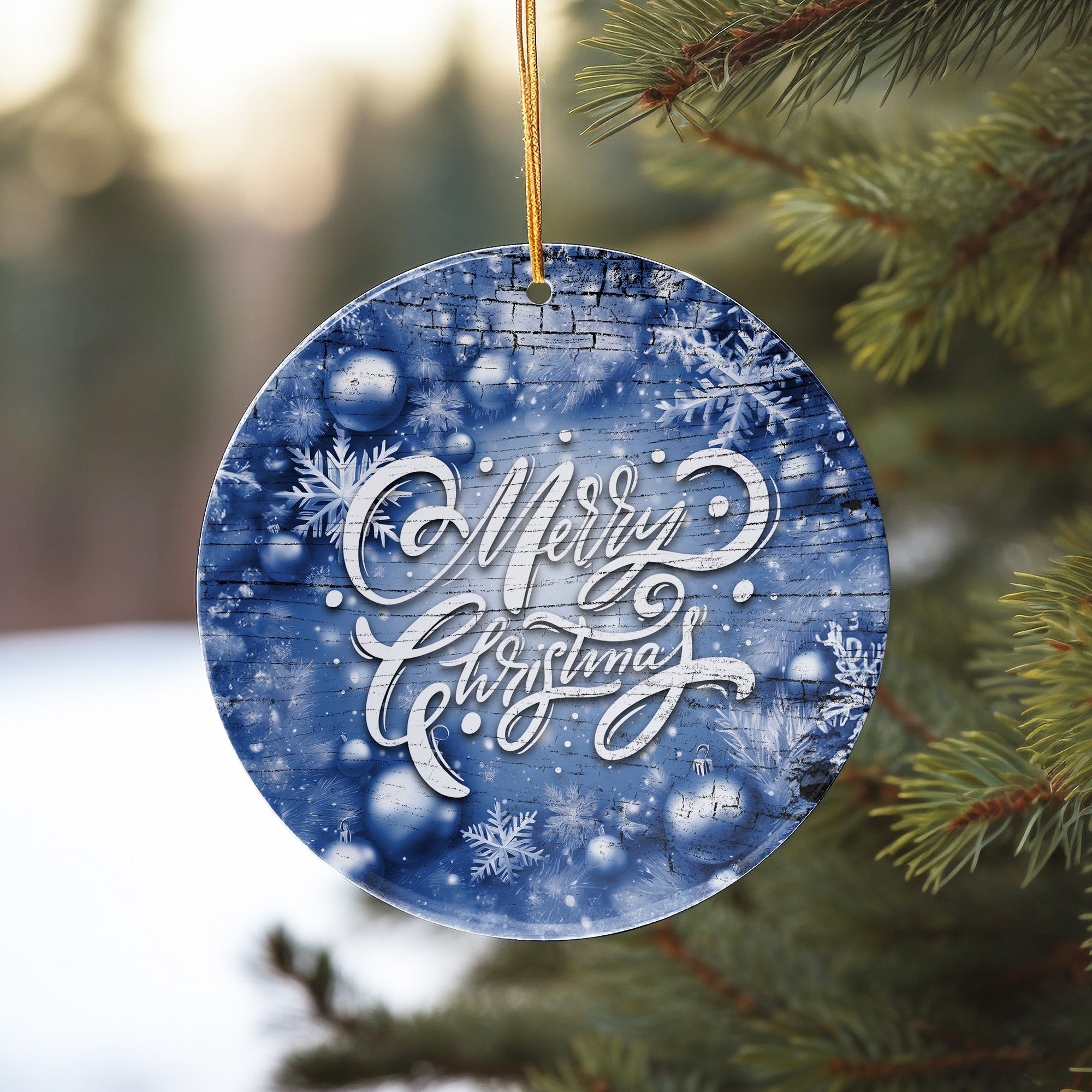 Personalized Blue Rustic Christmas Ornament - Handcrafted Ceramic with Elegant Script & Snowflake Design for Special Holiday Memories - Image 10