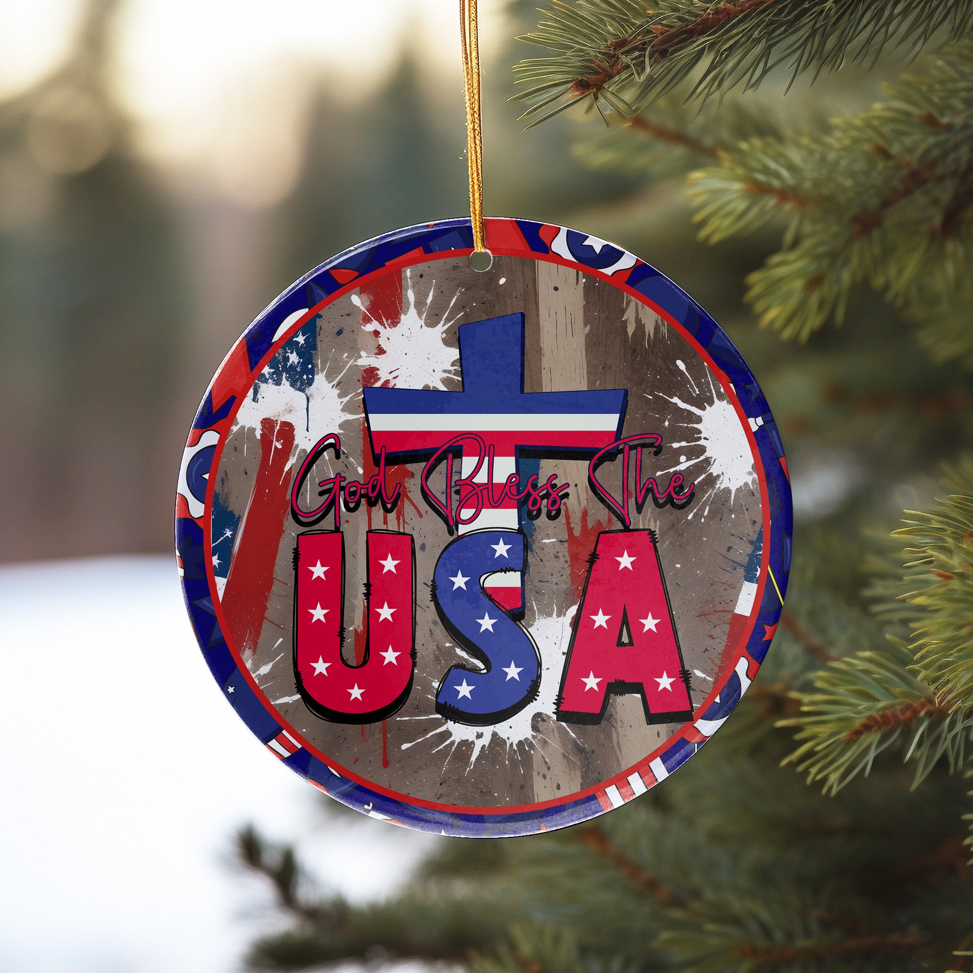 Personalized "God Bless The USA" Ceramic Ornament – Patriotic Home Decor with Cross Design, Perfect for Unique Holiday Gifting - Image 10