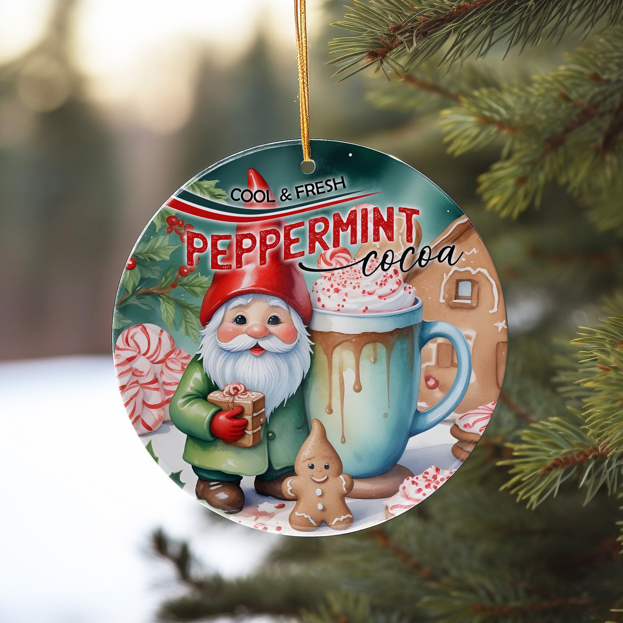 Personalized Peppermint Cocoa Christmas Ornament – Handmade Ceramic Gift with Festive Gnome Design - Image 10