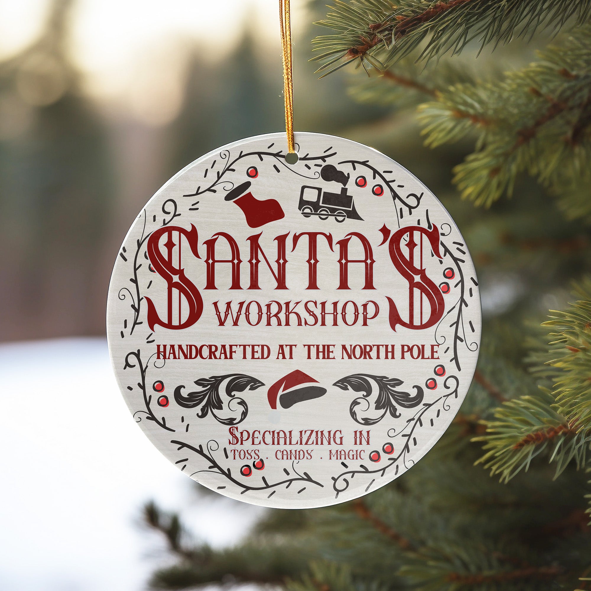 Personalized Santa's Workshop Ceramic Ornament – Handcrafted Holiday Charm from the North Pole - Image 10
