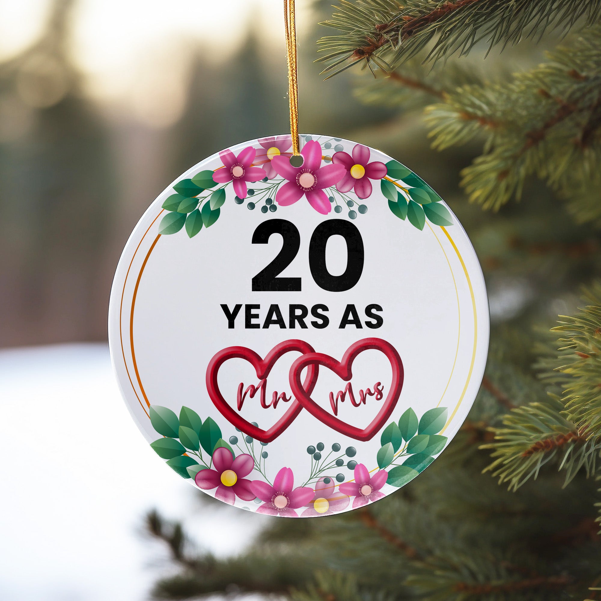 Celebrate 20 Years of Love with Our Personalized Floral Heart Mr & Mrs Ceramic Ornament – Perfect Anniversary Gift - Image 10