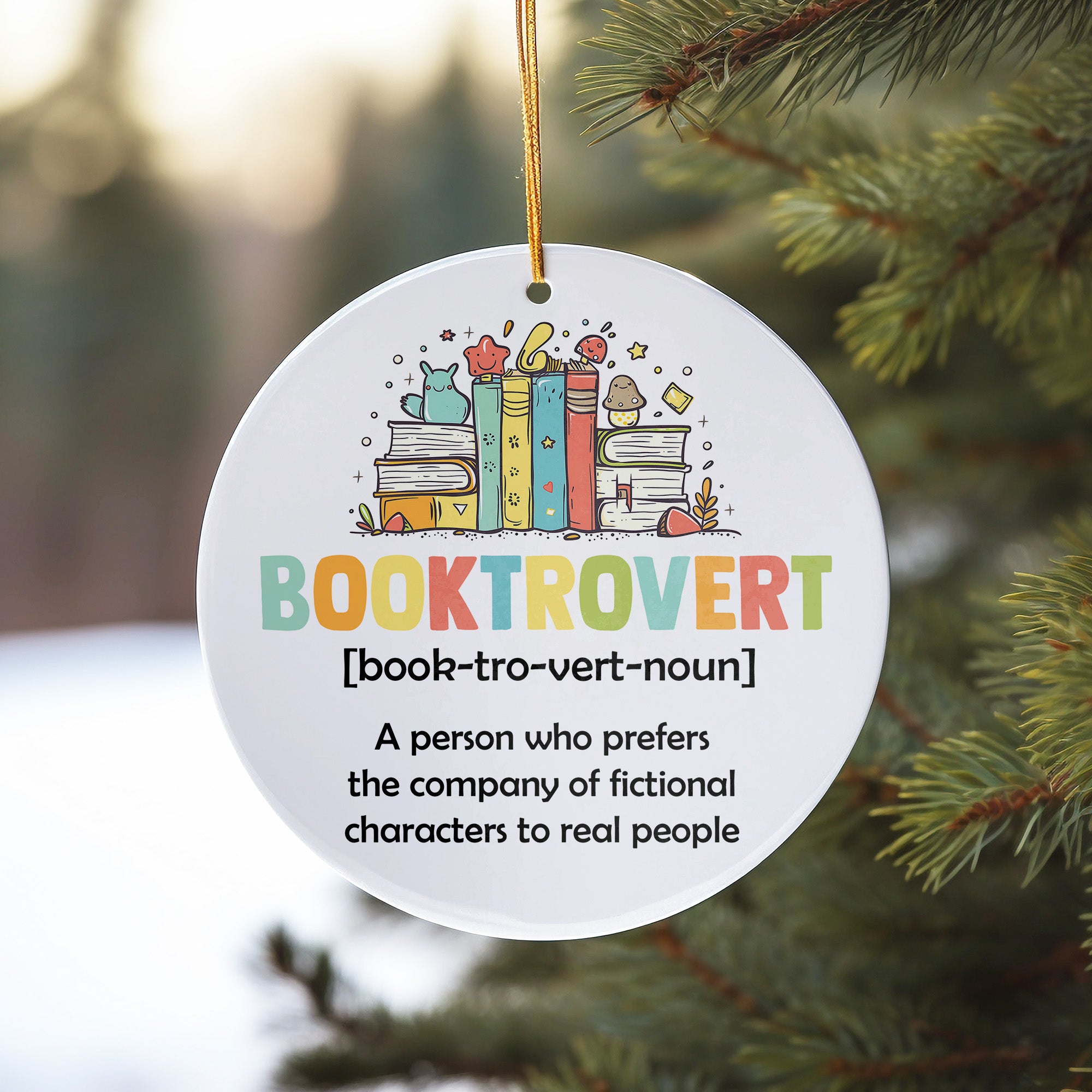 Personalized "Booktrovert" Ceramic Ornament - Vibrant Book Lover's Gift with Customization Options - Image 10