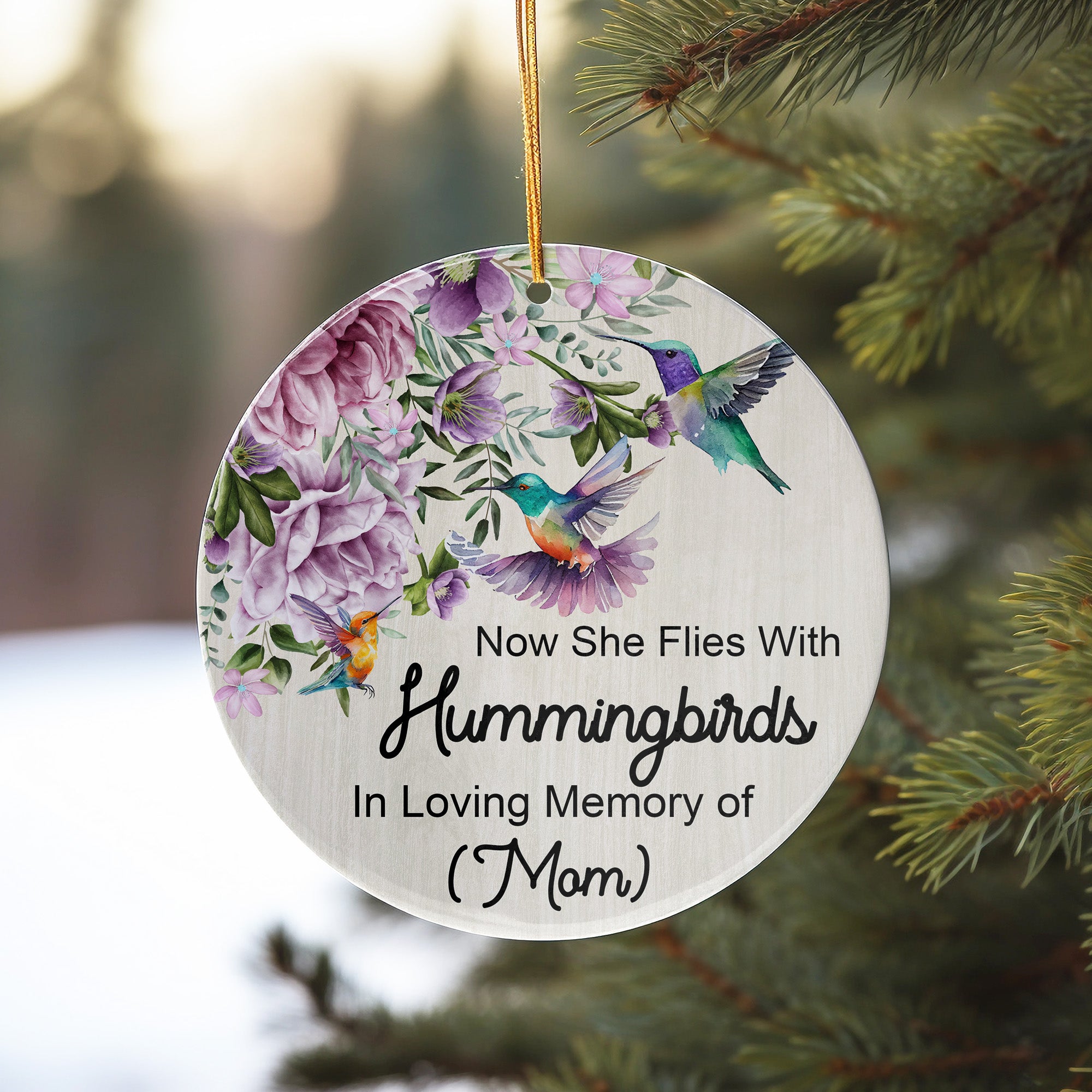 Personalized Memorial Ceramic Ornament with Hummingbirds and Florals - Tribute to Mom, Customizable Gift for Mother's Memory - Image 10