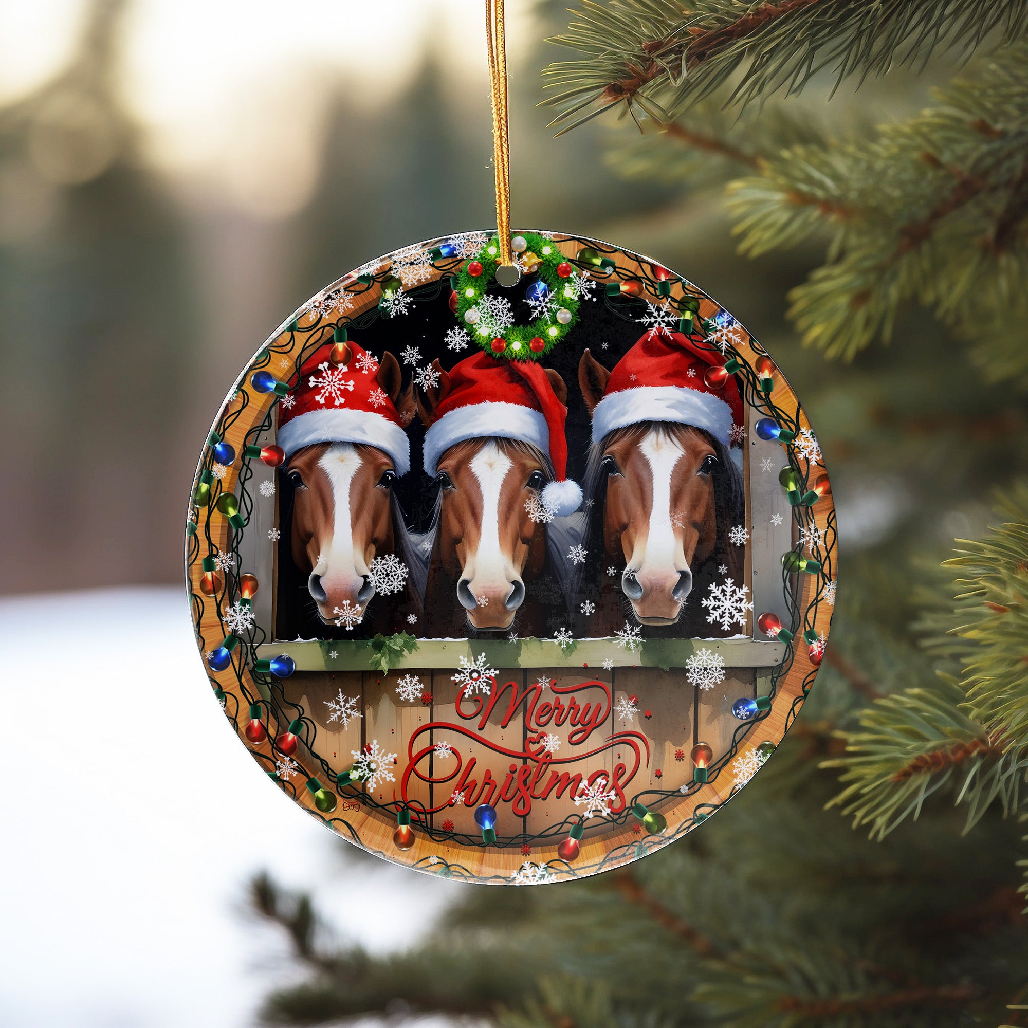 Personalized Merry Christmas Horse Ornament – Custom Handcrafted Ceramic Holiday Decoration with Santa Hats, Perfect Gift for Horse Lovers - Image 10