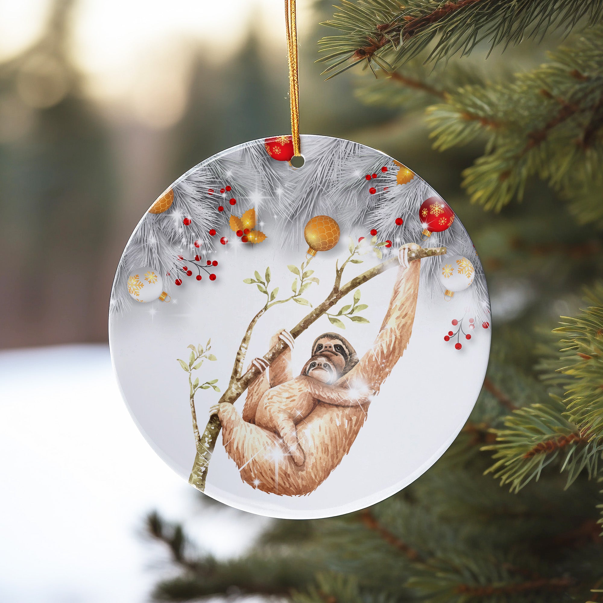 Personalized Sloth Christmas Ornament – Handcrafted Ceramic Keepsake with Beautiful Festive Detailing - Image 10