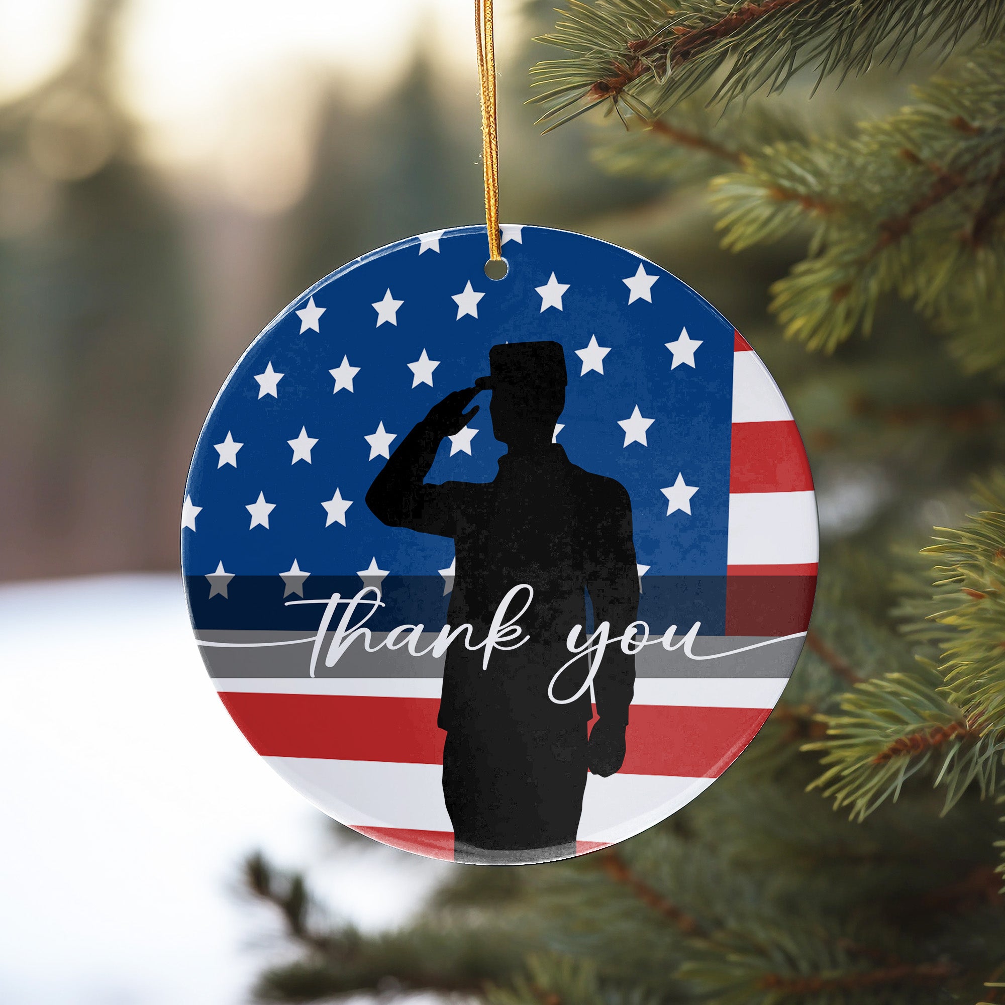 Personalized Patriotic Ceramic Ornament - Handmade USA Flag Design with Soldier Silhouette and Thank You Message - Perfect Veterans Day Gift - Image 10