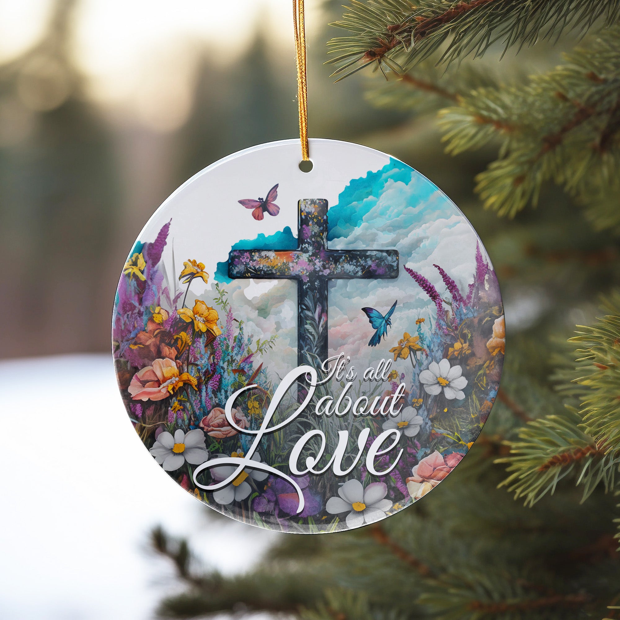 Personalized Floral Ceramic Ornament with Cross and Inspirational Quote – Customizable Gift for Special Occasions - Image 10