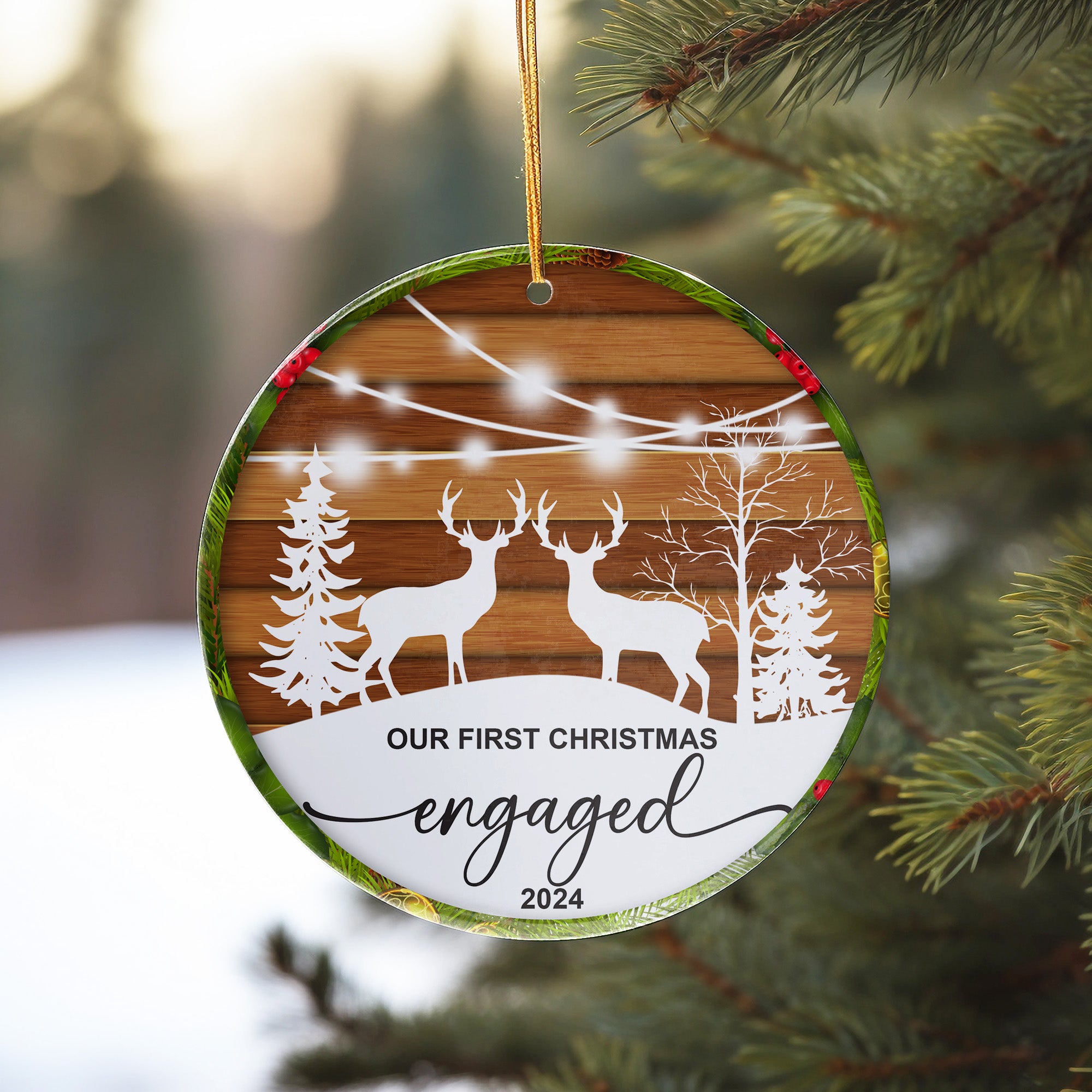Personalized "Our First Christmas Engaged" Ceramic Ornament 2024 - Customizable Gift for Couples - Image 10