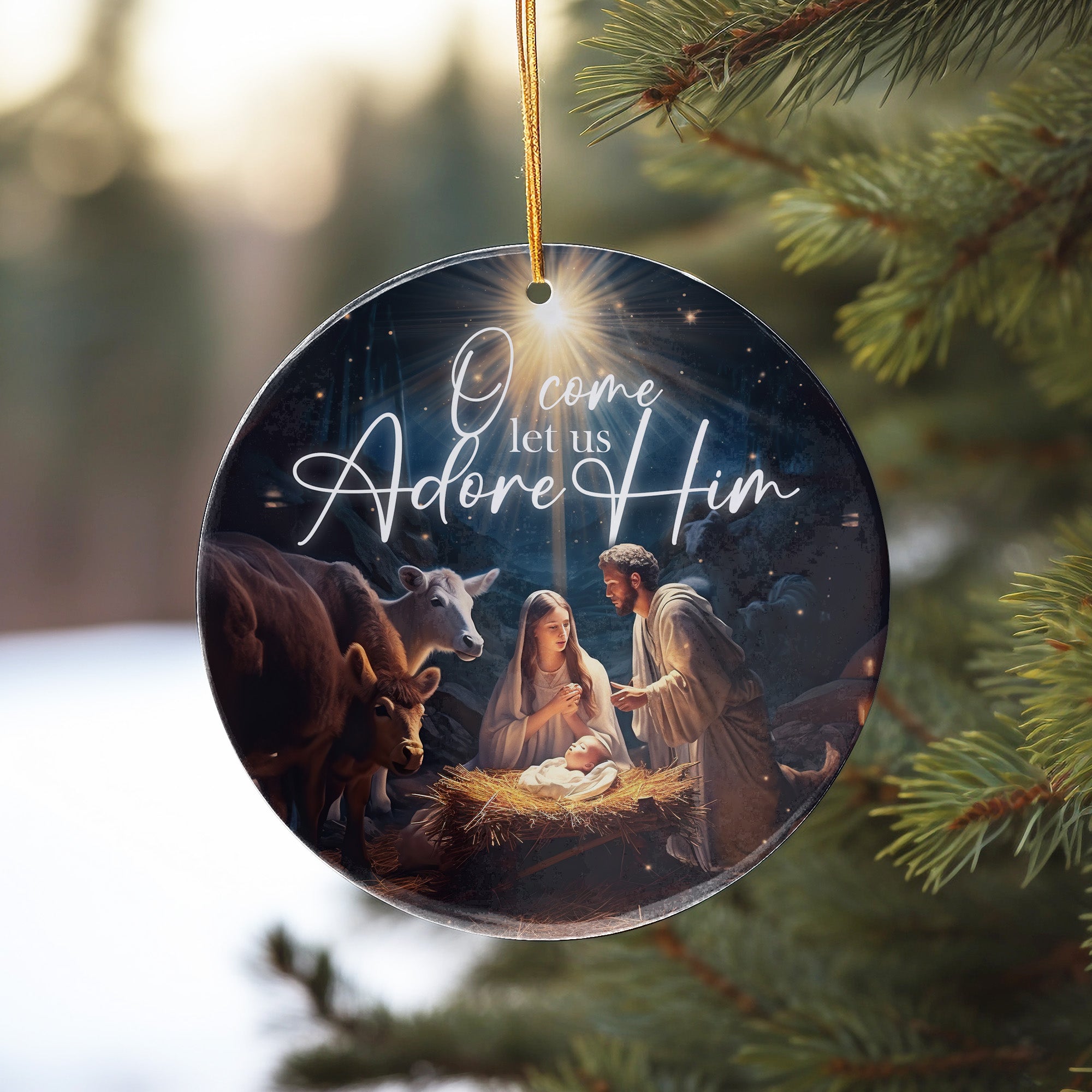Personalized Nativity Scene Ceramic Ornament – Handmade Keepsake with Inspirational "O Come Let Us Adore Him" Design - Image 10