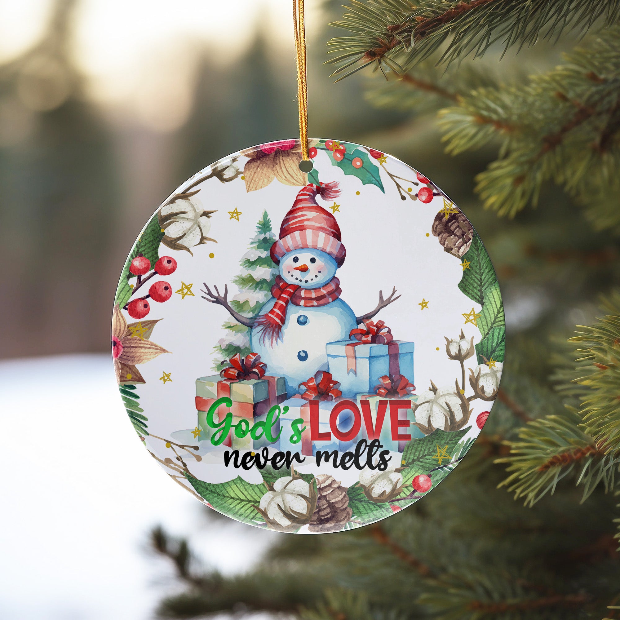 Personalized Holiday Ceramic Ornament - Heartfelt Snowman Design - God's Love Never Melts - Perfect Christmas Gift for Family & Friends - Image 10