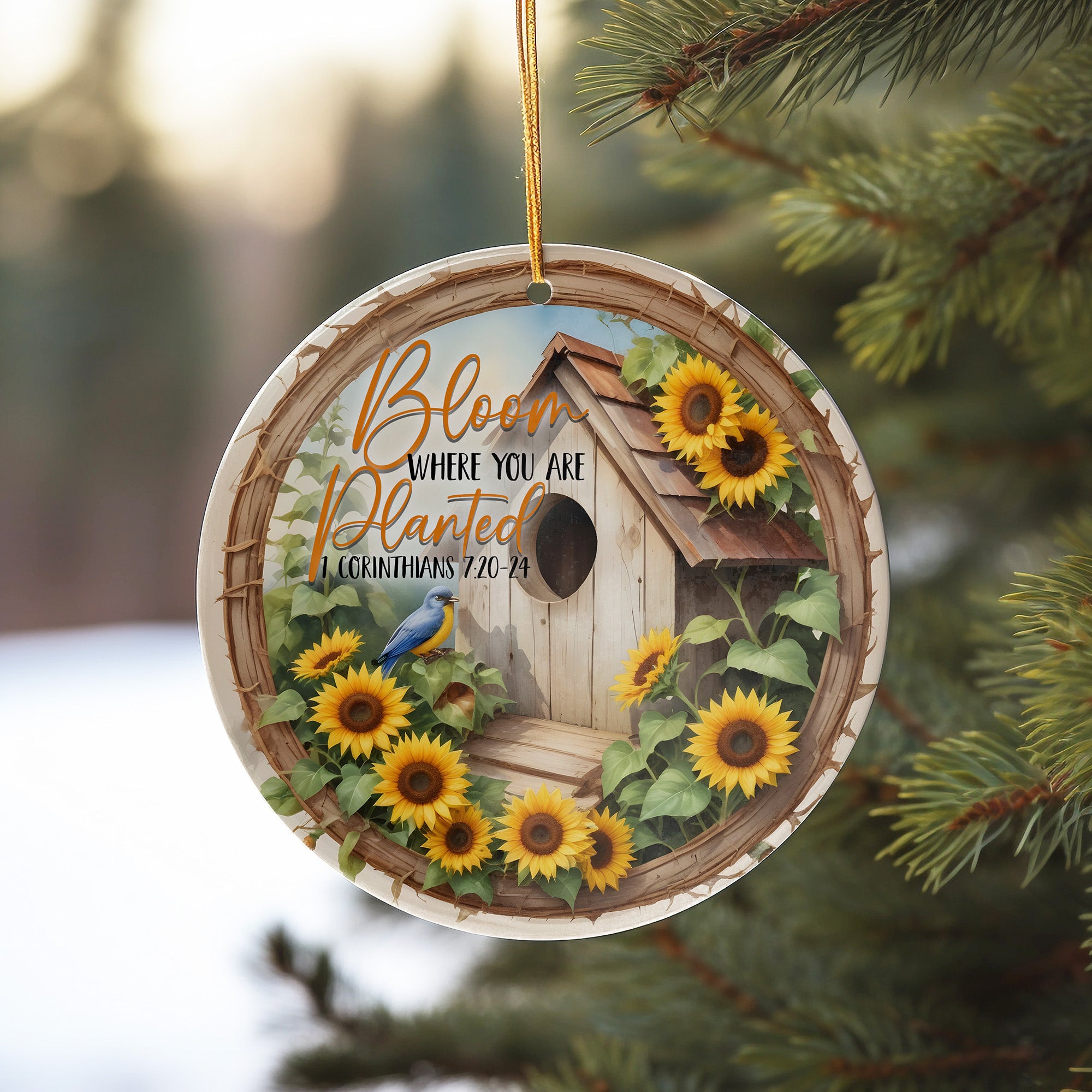 Personalized Sunflower and Birdhouse Ceramic Ornament – Inspirational Home Décor Gift with Customizable Message - Image 10