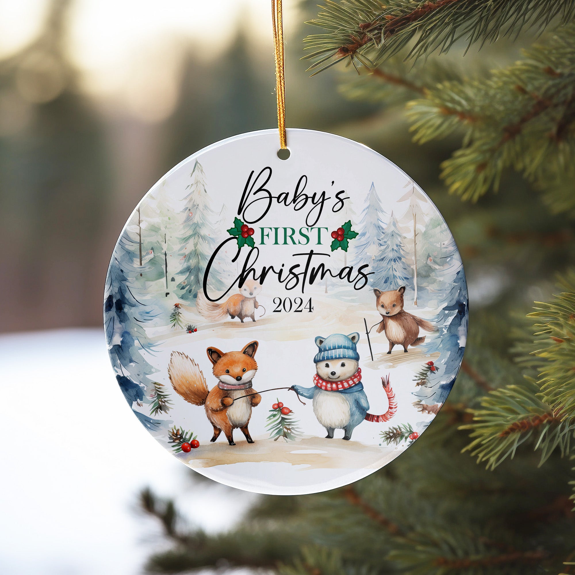 Personalized Baby's First Christmas 2024 Ceramic Ornament - Handcrafted with Woodland Animal Design, Perfect for New Parents and Holiday Keepsakes - Image 10