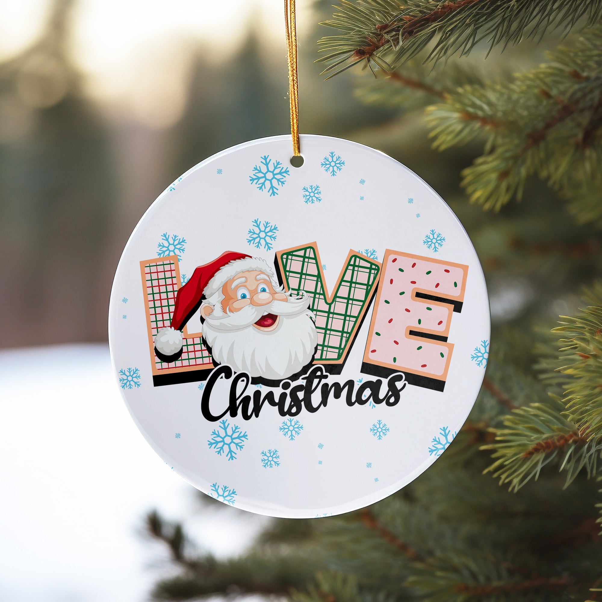 Personalized Christmas LOVE Ceramic Ornament – Festive Design with Santa Claus for Holiday Decoration - Image 10