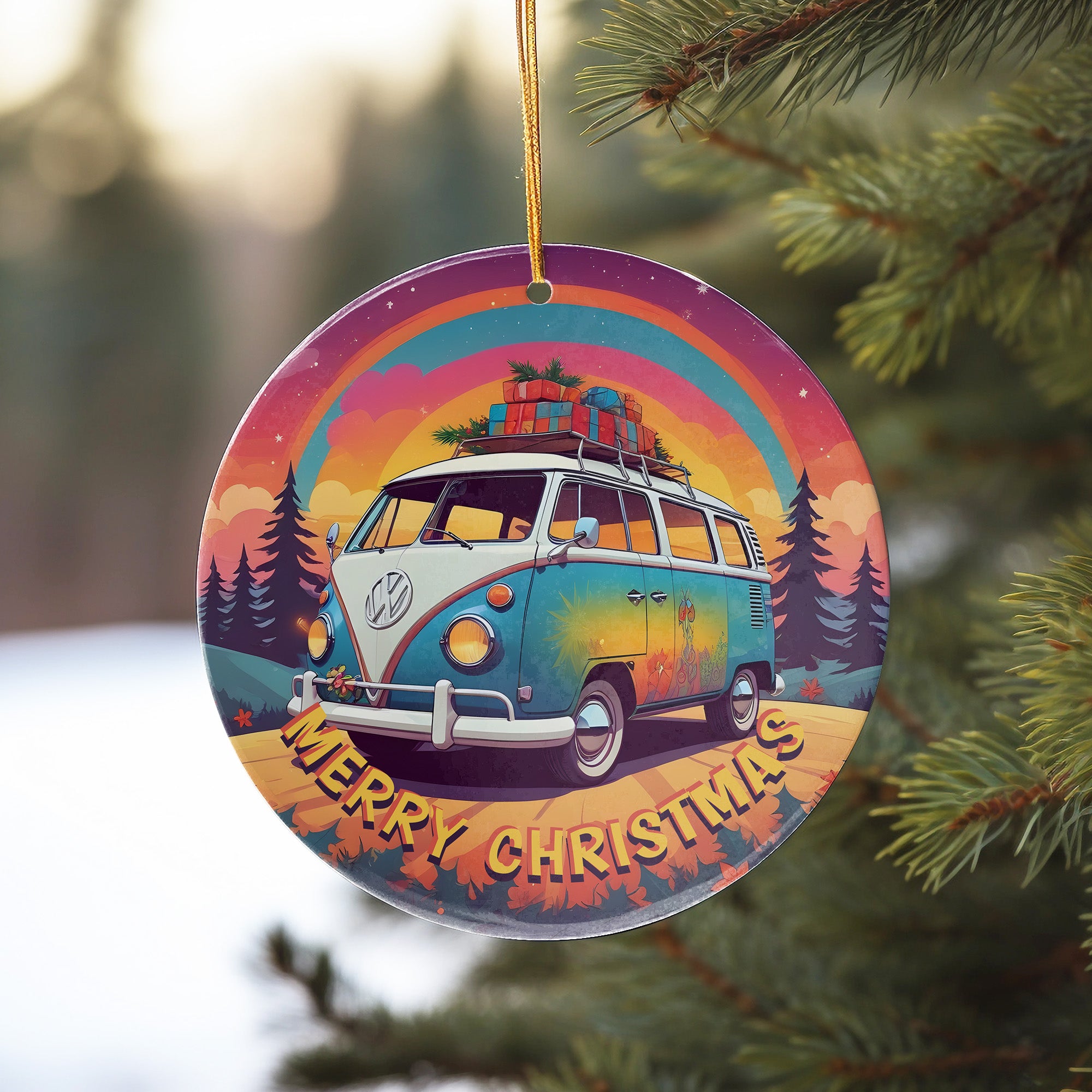 Personalized Merry Christmas Ceramic Ornament with Retro Van Design - Perfect Customized Gift for Adventurous Souls - Image 10