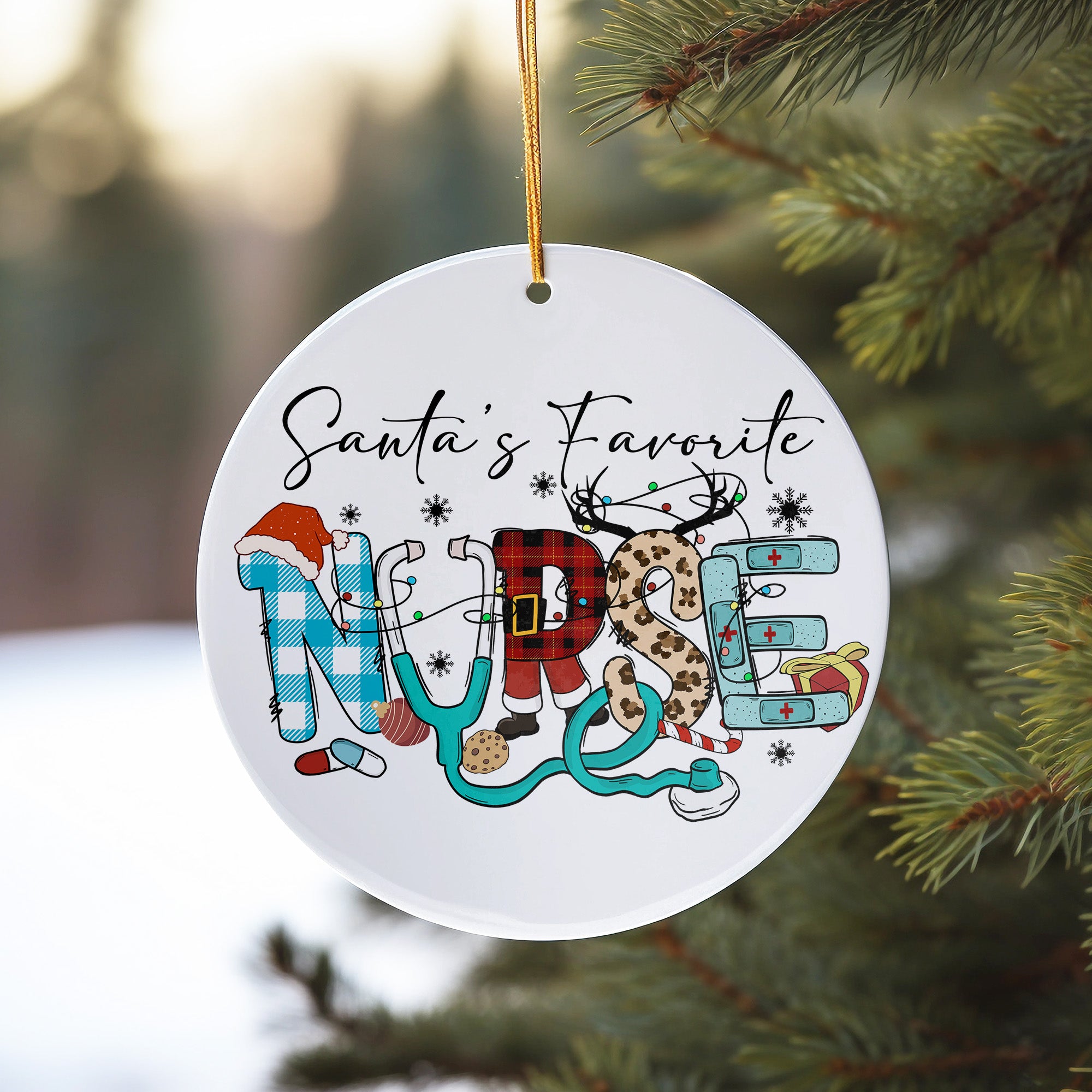 Personalized "Santa's Favorite Nurse" Ceramic Ornament - Festive Holiday Decoration for Nursing Heroes - Image 10