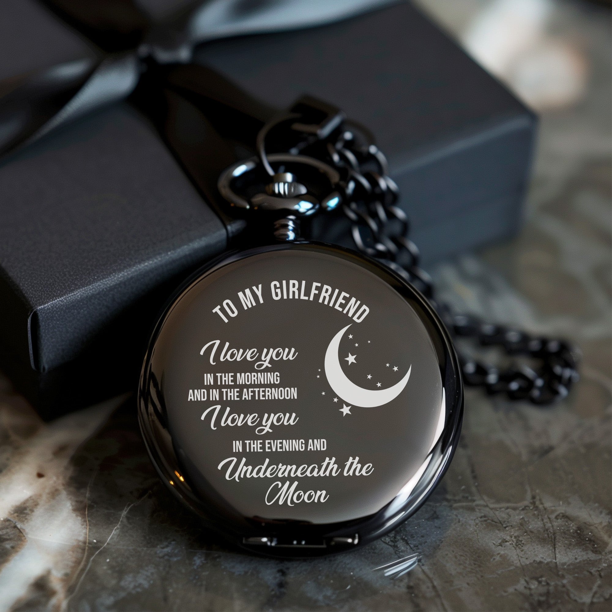 Personalized Engraved Pocket Watch for Girlfriend with Romantic Moon & Stars Design - Image 10