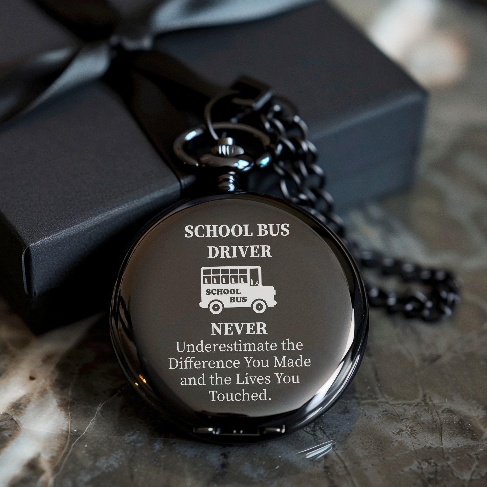 Personalized School Bus Driver Pocket Watch – Elegant Black Finish with Heartfelt Engraving for Appreciation & Retirement Gifts - Image 10