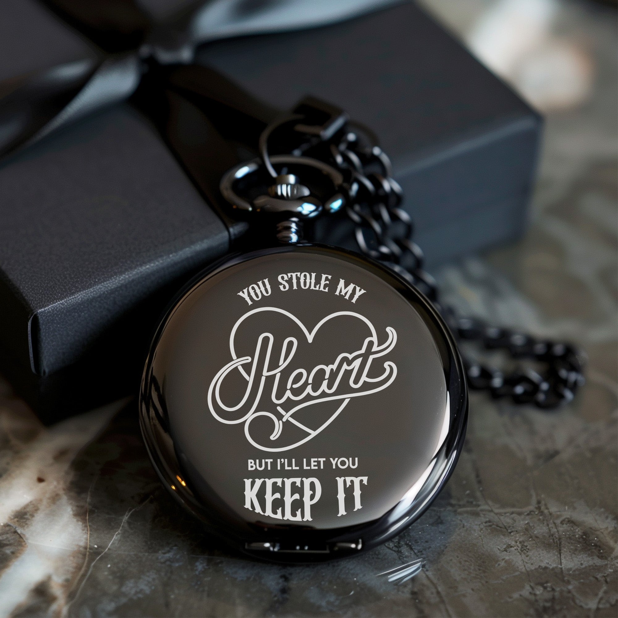 Personalized Engraved Pocket Watch - "You Stole My Heart" Romantic Keepsake Gift for Loved Ones - Image 10