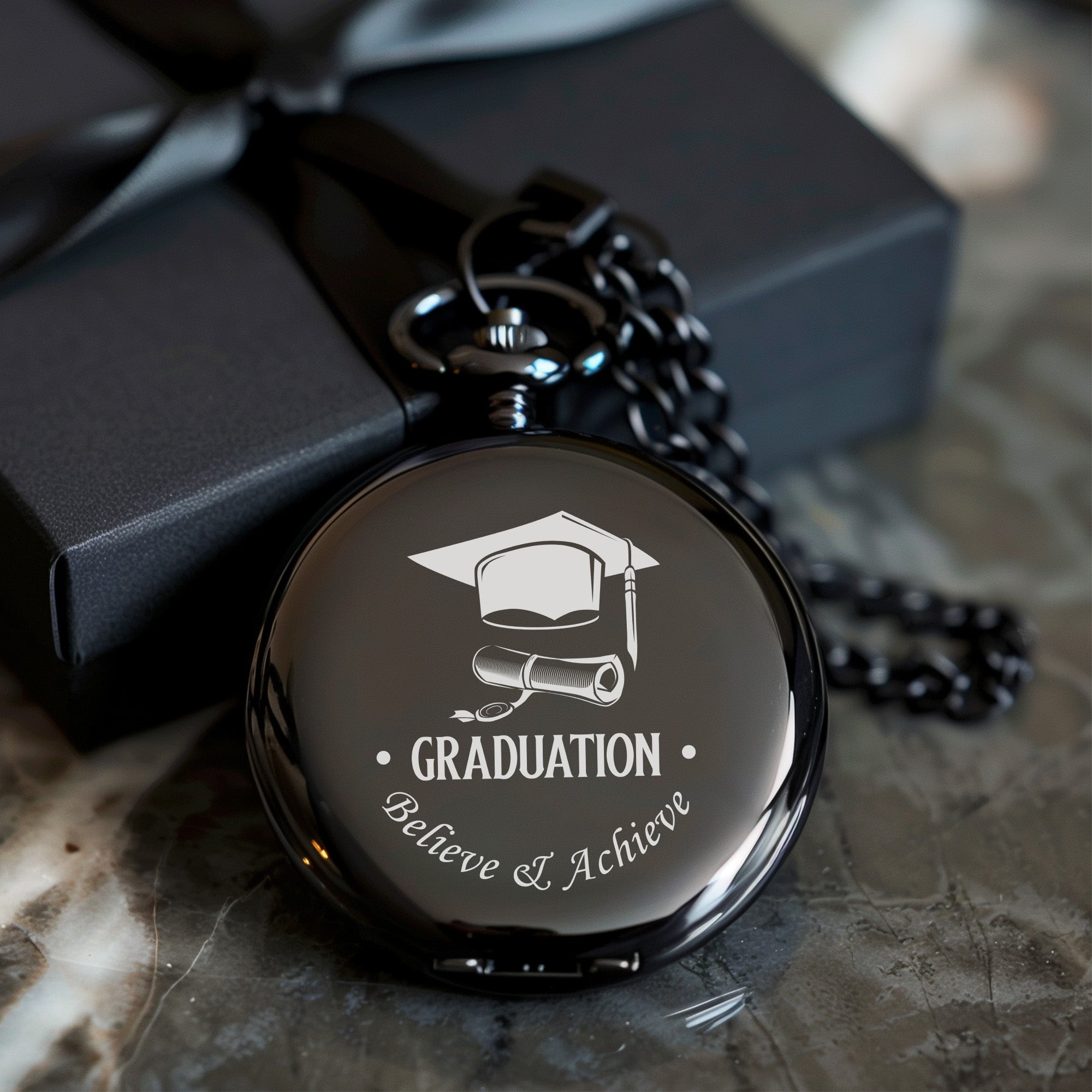 Personalized Graduation Pocket Watch - Elegant Black Finish with Custom Engraving - Perfect Graduation Gift for Him or Her - Image 10