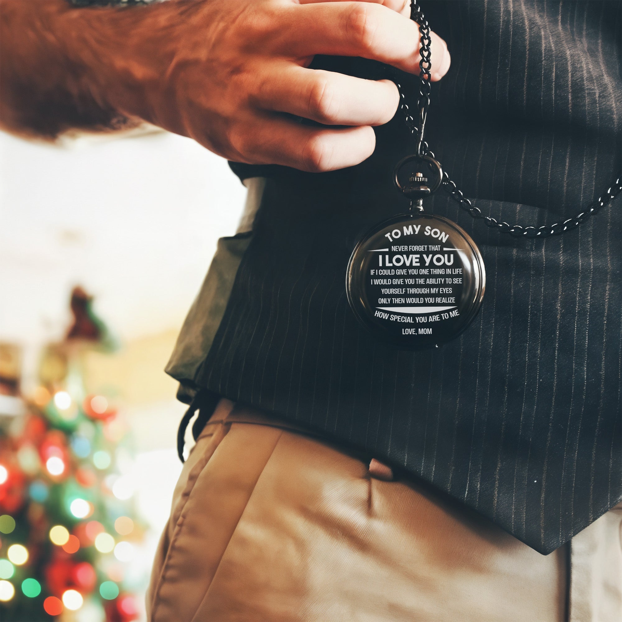 Custom Engraved Pocket Watch for Son - Timeless Keepsake Gift from Mom with Heartfelt Message - Image 11