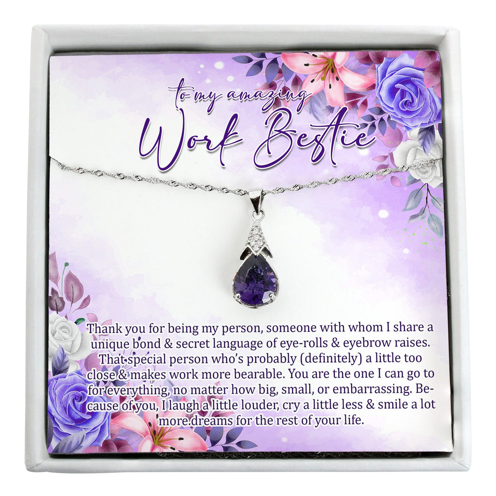 Best friend birthday box, sterling silver pendant necklace and personalized message card; best friend gift for work bestie