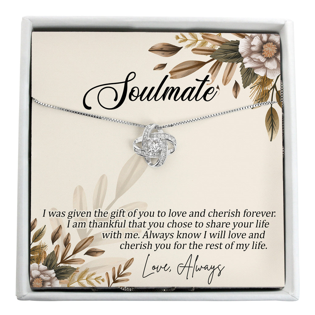 Soulmate necklace, personalized message card and spa gift set; to my girlfriend jewelry; fiance gift for her, future wife silver necklace