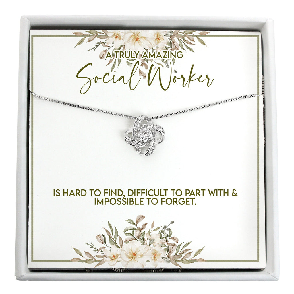 Social worker gift; silver pendant necklace for social worker appreciation; personalize message card for social worker retirement gift